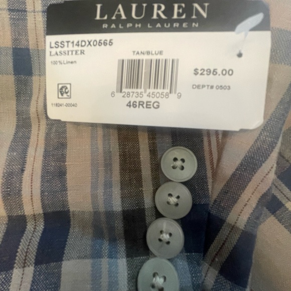 Ralph Lauren Linen Jacket Tan/Blue Plaid 48R - Picture 2 of 3